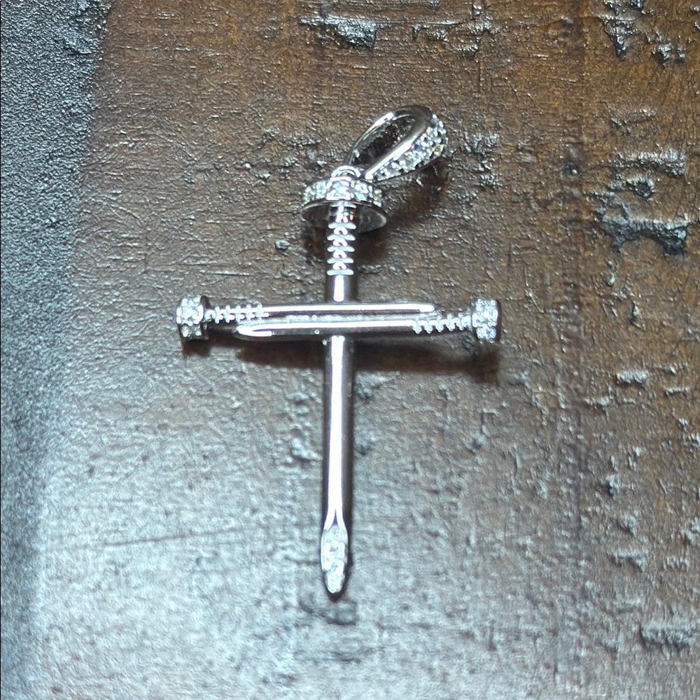 925 Sterling Silver & Moissanite Nail Cross Pendant